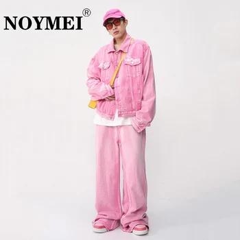NOYMEI/ Розовый Комплект из двух предметов, Модное Пальто с длинным рукавом и карманами + Прямые Широкие Повседневные брюки, Мужской Джинсовый Модный Костюм WA1595