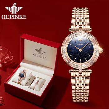 OUPINKE Женские Роскошные Модные Кварцевые часы из розового золота, Водонепроницаемые Классические Часы со стальным ремешком, Подарок для женщин Reloj Mujer