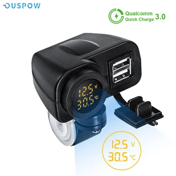Ouspow Зарядное устройство для мотоцикла 12 В 36 Вт QC3.0 Цифровой Дисплей Двойной USB Телефон Быстрое Зарядное Устройство Вольтметр Термометр Гнездо Зарядного устройства Для телефона