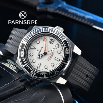 PARNASREE 42,5 мм автоматические мужские часы механизм NH35A дата светящийся циферблат каучуковый ремешок сапфировое стекло алюминиевый безель