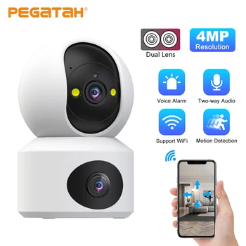 PEGATAH WiFi IP-камера 1080P HD с двумя объективами, беспроводной радионяня, отслеживание искусственного интеллекта, двухстороннее аудио-видео Наблюдение за безопасностью в помещении