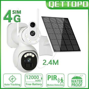 Qettopo 4K 8MP 4G Двухобъективная WIFI PTZ Солнечная Камера Батарея PIR Отслеживание Человека Наружная Безопасность CCTV IP-камера Наблюдения UBOX