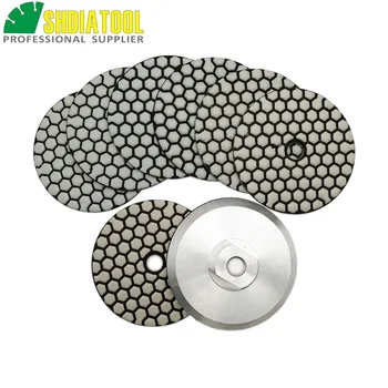SHDIATOOL 7шт 4 дюйма B сухие алмазные полировальные накладки с алюминиевой основой M14 и 100 мм алмазным шлифовальным диском на полимерной основе