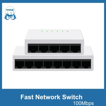 TEROW Ethernet Switch 5 Портов Сетевой Коммутатор Настольный RJ45 10/100 Мбит/с Адаптер Fast Ethernet Switch для IP-камеры/Wifi-маршрутизатора