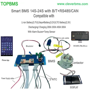 TOPBMS 3,2 V BMS 20S 60V 21S 64V 22S 23S 24S 72V 200A 300A 500A 600A Bluetooth RS485 ДИСПЛЕЙ LiFePO4 Аккумулятор Ebike Ecar Инвертор