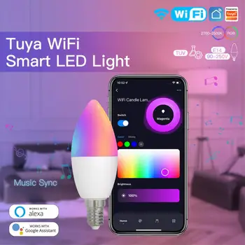 Tuya Wifi Умная Лампа С Регулируемой Яркостью Светодиодная Лампа E14 RGB + CW 5 Вт Smart Life ПРИЛОЖЕНИЕ Дистанционное Управление Работа с Alexa Google Home Alice