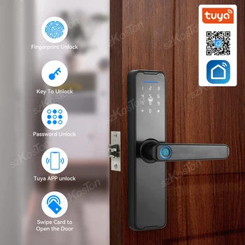 Tuya WiFi Умный электронный Дверной замок Множественная разблокировка биометрических отпечатков пальцев Интеллектуальная карта безопасности Пароль приложение Ключ разблокировки