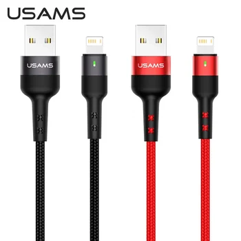 USAMS U26 1 м 2A Светодиодный индикаторный кабель Micro USB Type C с оплеткой Lightning для зарядки и передачи данных для iPhone Samsung Xiaomi Huawei