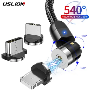 USLION 2020 Новый Магнитный Кабель с Поворотом На 540 Градусов, Кабель Micro USB Type C, Магнитный Зарядный Кабель Для iPhone 11 Pro Max, Линия передачи данных