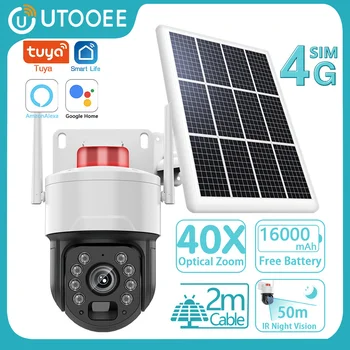 UTOOEE 4K 8MP 4G Солнечная Камера Наблюдения PIR Обнаружение Движения Наружная WIFI PTZ IP-камера Безопасности Цветная 50M Ночного Видения Tuya