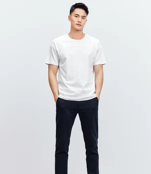 W4148-Новая однотонная футболка с коротким рукавом, мужская одежда в европейском и американском стиле, простая повседневная футболка.J8715