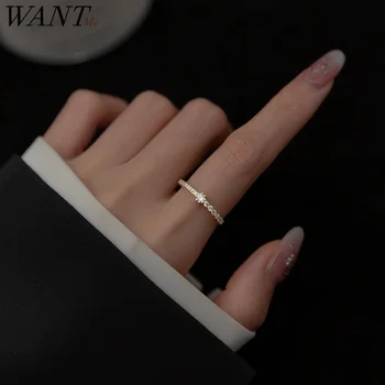 WANTME стерлинговое серебро 925 пробы Модное простое кольцо с цирконием на палец для женщин Элегантный нежный подарок на годовщину свадьбы