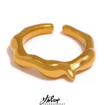 Yhpup Креативное открывающее кольцо без потускнения с уникальной текстурой металла из нержавеющей стали Золотого цвета, изящные модные украшения для пальцев