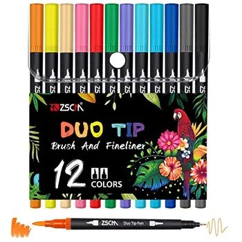 ZSCM 12 Цветов, каллиграфический маркер с двойным наконечником, Дневниковые ручки для взрослых, книжки-раскраски для рисования, кисть для раскрашивания, маркеры