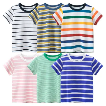 Абсолютно новая детская одежда, летняя одежда в полоску для мальчиков, Детская одежда с коротким рукавом, детская футболка с коротким рукавом, хлопковые топы, прямая поставка