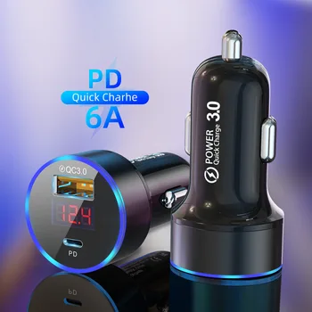 Автомобильное зарядное устройство USB Type C Мощностью 18 Вт с цифровым дисплеем, Автомобильное зарядное устройство 2 PD Для 
iPhone 13 12 Samsung Note 20 Huawei Phone Auto Fast Charger