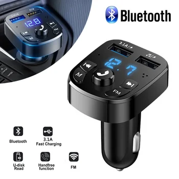Автомобильный Bluetooth-передатчик 5.0 FM 3.1A, комплект аудиоплеера с двумя USB-портами, светодиодный цифровой дисплей, поддержка U-диска 12/24 В
