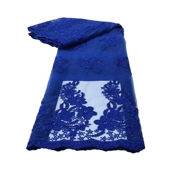 Африканские Роскошные Королевские синие Кружевные ткани с блестками, новейшая вышивка Бисером, французский Тюль, Сетка, Кружевная ткань, материал для вечеринки, свадьбы