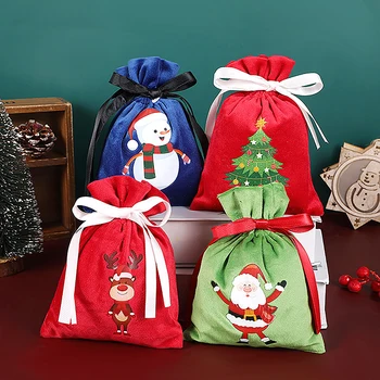 Бархатные подарочные пакеты для конфет, рождественские подарочные сумки на шнурке, рождественское украшение, подарочная упаковка