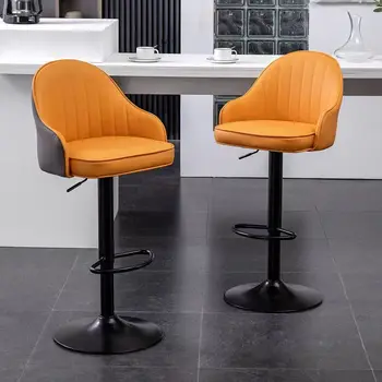 Белые кожаные барные стулья для кухни Современный минималистичный Мягкий стул со спинкой Легкий Роскошный барный стул Поворотный Бытовой Высокий стул