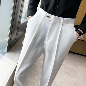Белые костюмные брюки для жениха, Мужская Официальная одежда, Модельные брюки, Облегающие брюки, Мужские деловые брюки, Мужские Высококачественные модельные костюмы, Брюки 36