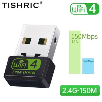 Беспроводная сетевая карта TISHRIC Mini 150m 150 Мбит/с Wi-Fi USB 2.0 Без драйверов Подключи и Играй WiFi Адаптер Внешний Для настольного ноутбука