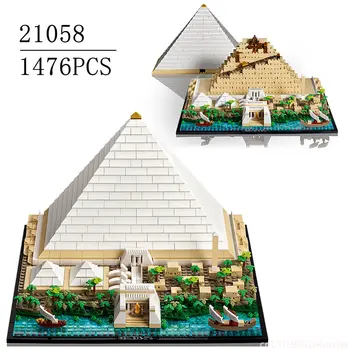 В наличии 1476 шт. Великая Пирамида Гизы Модель Строительный блок Набор Совместимый 21058 Diy Собранные Кирпичи Детские Игрушки Подарок на День Рождения