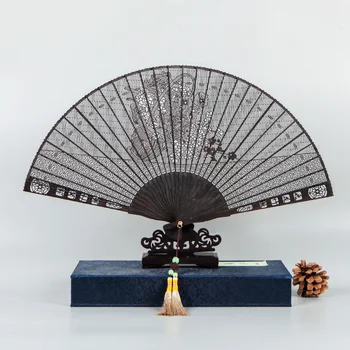 Вентилятор из черного сандалового дерева В древнем китайском винтажном стиле Складной Вентилятор Деревянный мужской и женский Летний прохладный Классический