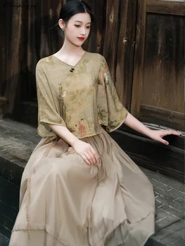Весенний Новый Китайский комплект кардиганов, женские топы Чонсам, плюс юбка, костюм Hanfu, женская винтажная одежда, Элегантная и классическая