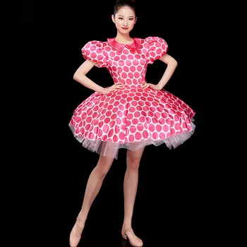 Взрослое Женское Современное Танцевальное платье, Открывающий Танцевальный костюм, Мини-платье в горошек с пузырьками, Женская одежда для выступлений Танцовщиц, Сценическая одежда, Розовый, синий