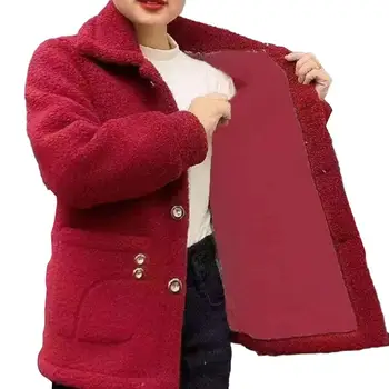 Винтажное женское зимнее пальто Из толстого плюша, однотонные карманы с лацканами, Морозостойкая однобортная женская куртка для улицы