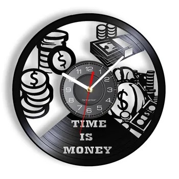Время-деньги Вдохновляющая цитата Виниловая Пластинка Настенные часы Для гостиной, Часы для домашнего декора, Ретро Музыкальный альбом, Настенные часы