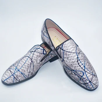 Высококачественная серая Мужская обувь из натуральной кожи со змеиным узором и граффити, Роскошные лоферы, мужские модельные туфли, Летняя повседневная обувь на плоской подошве
