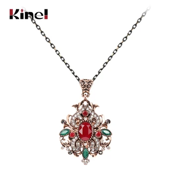 Геометрия Кинеля, Винтажное красное ожерелье для женщин, Старинное Золотое Этническое Ожерелье с большим Кулоном, Хрустальные подарки, Ювелирные изделия Оптом