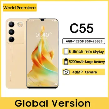 Глобальная версия C55 оригинальный мобильный телефон 2023 смартфон мобильный телефон android13 6,8 дюймов 8 ГБ + 256 ГБ celular игровой телефон