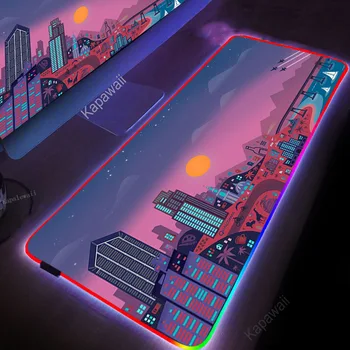 Городской Ночной Неоновый RGB Коврик Для Мыши Игровой Коврик Для Мыши Геймер Большой Настольный Коврик С Подсветкой Компьютерные Светодиодные Ковровые Покрытия Для Mause Ped Xl Deskpad