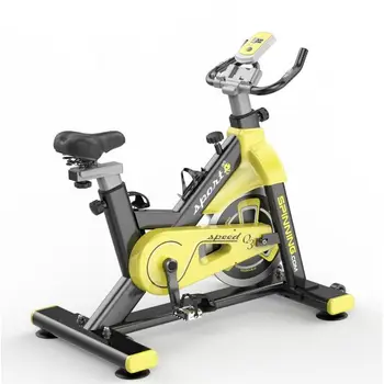 Горячий продаваемый крутой желтый высококачественный тренировочный спиннинг-велосипед для домашнего тренажерного зала, велотренажер с бесшумным ременным приводом, противоскользящие педали