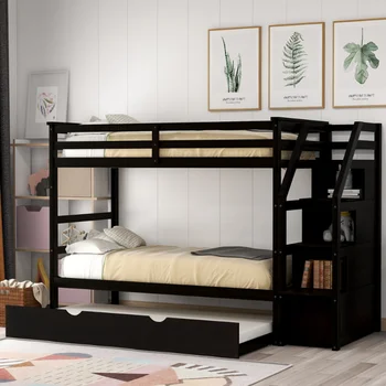 Двухъярусная кровать Twin-Over-Twin с двумя односпальными кроватями и 3 лестницами для хранения\ Espresso (СТАРЫЙ артикул: LP000064AAP) Espresso Solid