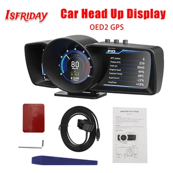 Двухэкранный Автомобильный Головной Дисплей OBD2 GPS Auto Display Smart Car HUD Охранная Сигнализация Спидометр Цифровой Датчик Кластера Автомобильный Компас