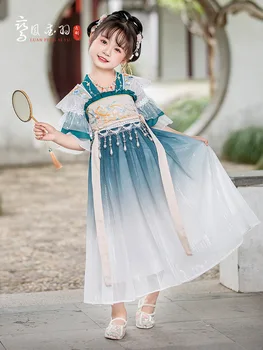 Девушка Древняя Фея Ханьфу Китайская Династия Тан Принцесса Голубые Платья С Цветочной Вышивкой Традиционная Праздничная одежда