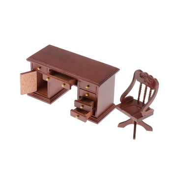 Деревянные модели письменного стола и стула в масштабе 1: 12, Выдвижные ящики, Миниатюрная мебель и аксессуары для кукольного домика