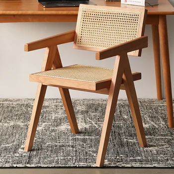 Деревянный стул из ротанга, Обеденный Деревянный в скандинавском стиле, Минималистичный Эргономичный дизайн, Современный шезлонг для отдыха, Предметы домашнего обихода