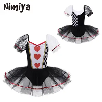 Детское платье-пачка Nimiya для девочек от 4 до 14 лет, черное сетчатое платье-пачка, костюмы для Косплея, танцевальная одежда в стиле пэчворк с короткими рукавами и встроенными трусами