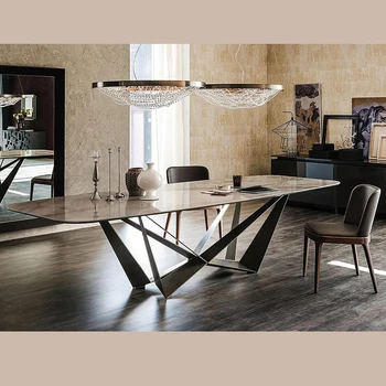 Дизайнерский Кухонный стол Текстура натурального камня Черная отделка Железная Мебель для квартиры, дома, виллы Современный мраморный стол Для столовой