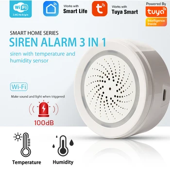 Динамик Smart Life Siren Alarm 100dB с датчиком температуры и влажности, Стробоскопическое оповещение для домашней автоматизации системы безопасности