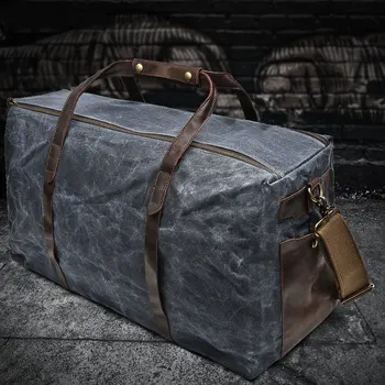 Дорожная сумка на открытом воздухе, холщовая сумка из масляного воска, износостойкая технология, кожаная мужская ретро-сумка для багажа большой емкости