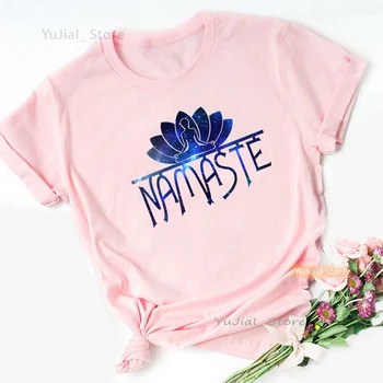Женская одежда, розовая футболка для медитации, футболка с цветком лотоса для девочек, женские летние модные топы, футболка, Женская уличная одежда