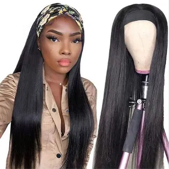 Женская повязка на голову, Парик из человеческих волос, Прямые бесклеевые бразильские парики для Чернокожих женщин, Remy, полностью машинное производство, быстрая доставка