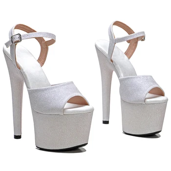 Женские босоножки Leecabe с белым блеском 17 см/7 дюймов на платформе, вечерние туфли на высоком каблуке для танцев на шесте
