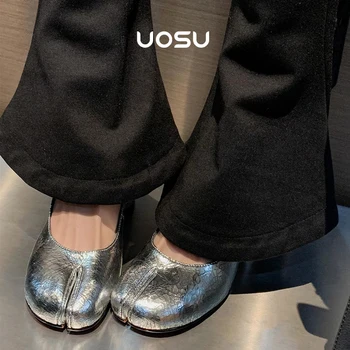Женские босоножки с раздельным носком из серебра Ice Crack на высоком массивном каблуке с подкладкой из искусственной кожи, дизайнерская брендовая женская обувь ручной работы 5 см